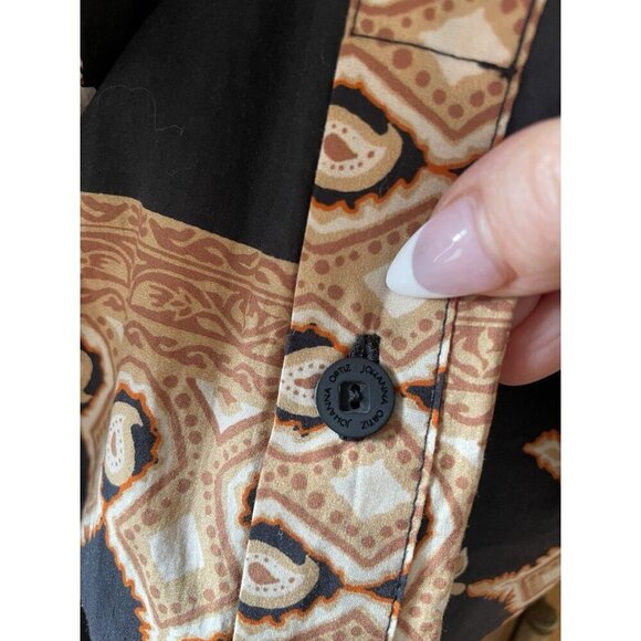 JOHANNA ORTIZ Black Symbolic Emblems Velvet Trimmed Printed Cotton Midi Dress 4 - Picture 11 of 16